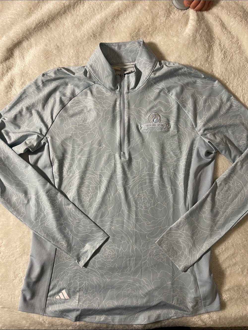 adidas Pale Blue Floral Quarter-Zip Performance Top - The Swan Lake Resort